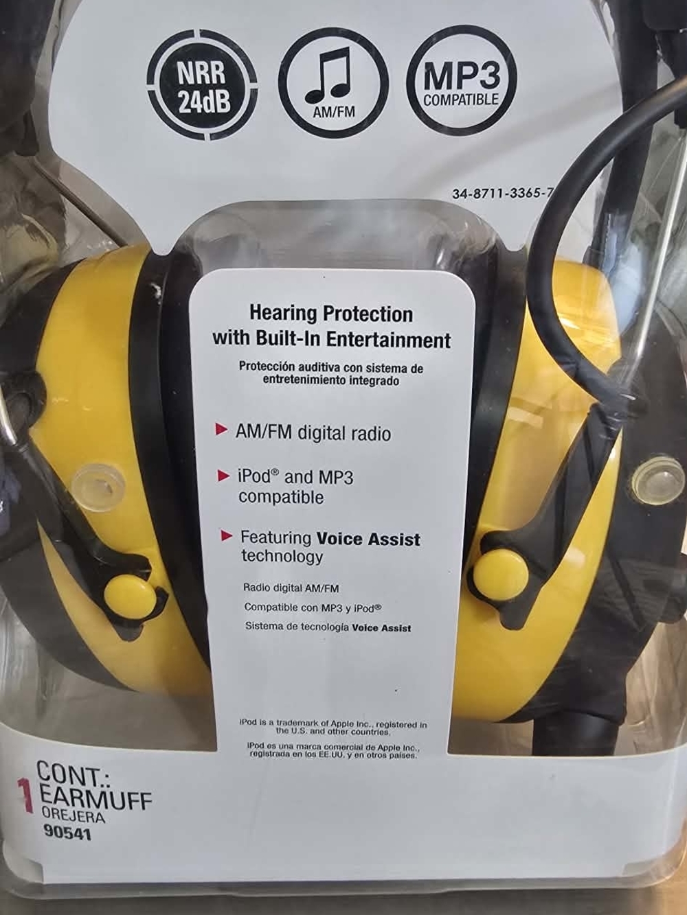 Yellow Hearing Protection Earmuffs with Built-In AM/FM and MP3 Compatibility